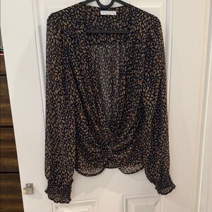 Navy Blue and Tan Women's Sheer Top